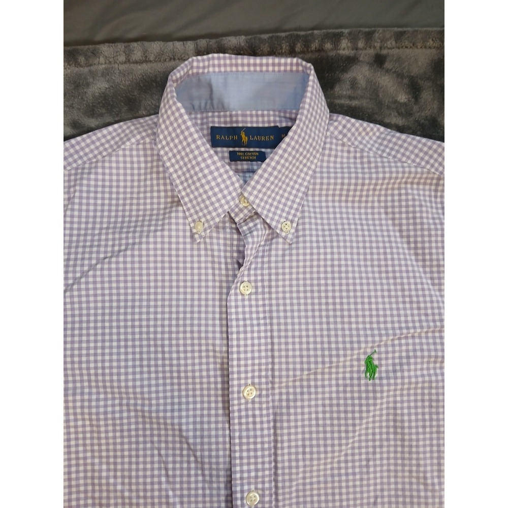 Polo Ralph Lauren Shirt Mens MEDIUM Gingham Check Stretch Long Sleeve